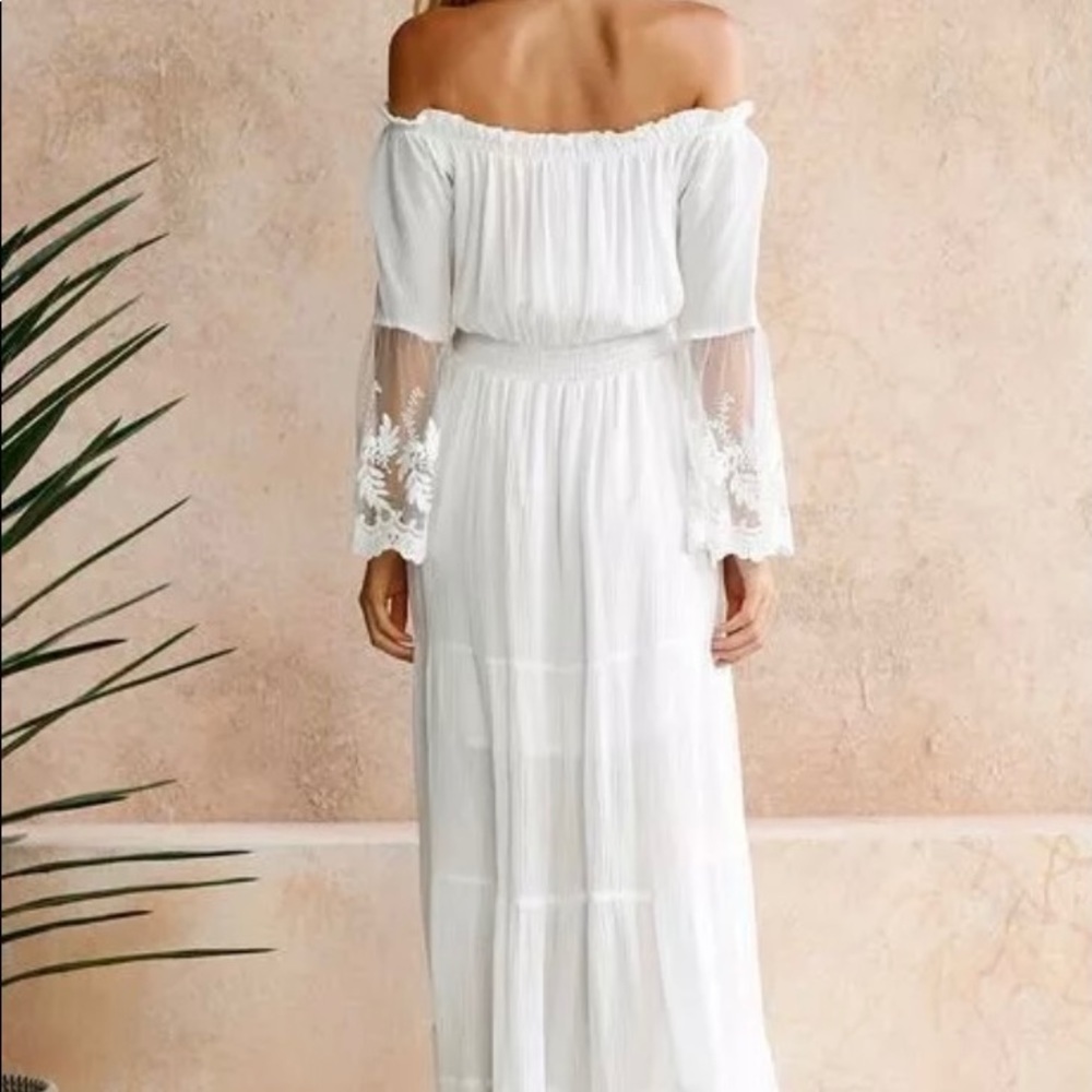 WHITE BOHO LACE MAXI DRESS WITH A BANDEAU NECK - LAST ONE! - Picture 2 of 9